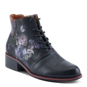 Black Boot with Purple Floral Pattern